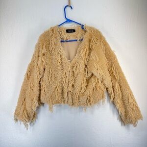 Fab'rik Fuzzy Fleece Open Front Cardigan Coat Faux Fur Winter Outwear / Fall